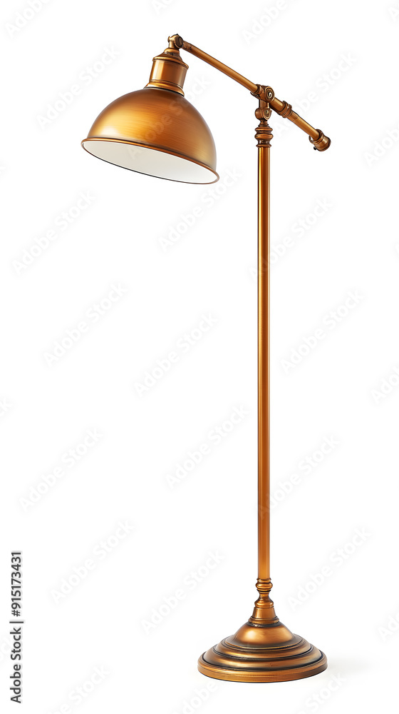 Modern tall metal brass floor lamp isolated on a white background Modern tall metal brass floor lamp isolated on a white background