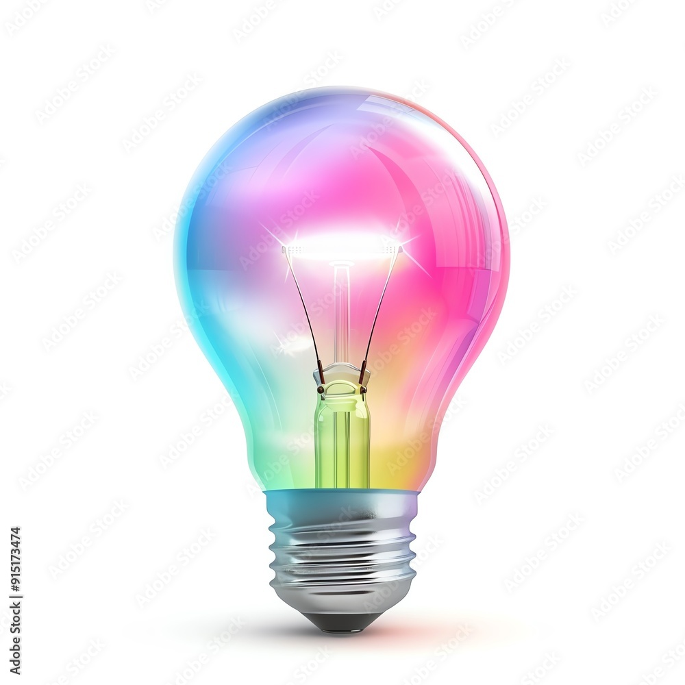 Colorful light bulb with a spectrum of hues symbolizing creativity and innovation, isolated on a white background. Colorful light bulb with a spectrum of hues symbolizing creativity and innovation, isolated on a white background.