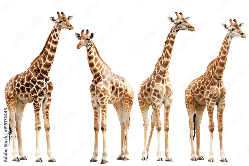 Group of Giraffes Isolated on white background Wildlife Giraffes Herd Concept