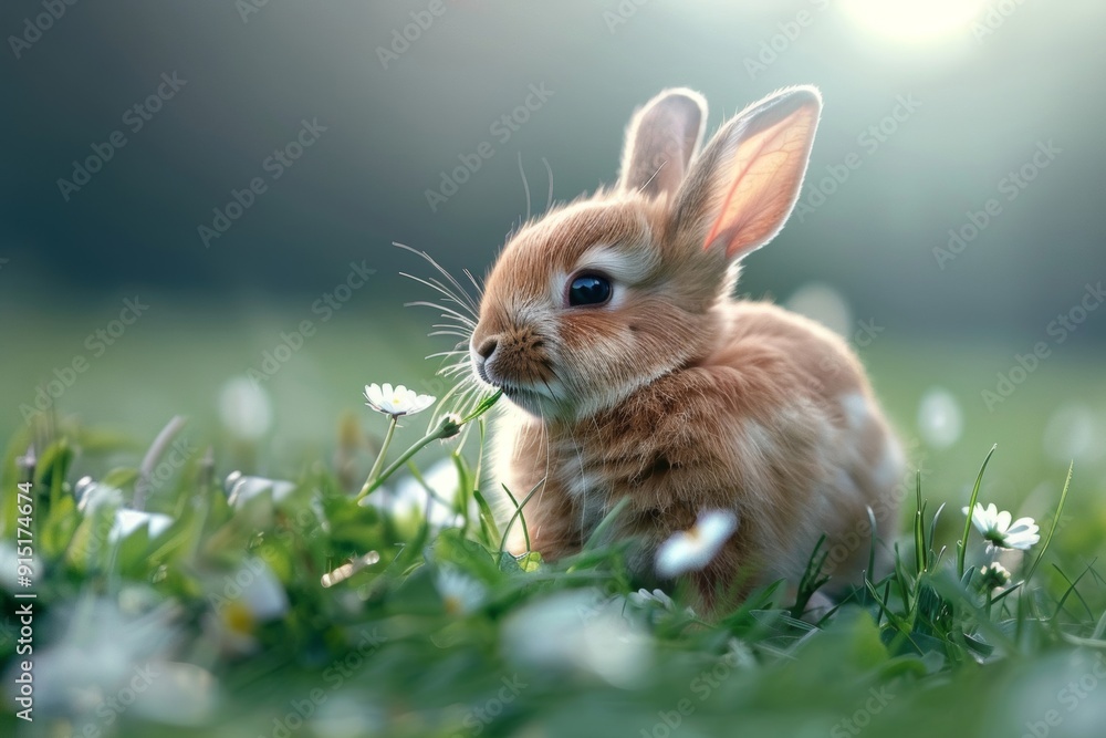 A charming young lagomorph, nestled in a grassy meadow A charming young lagomorph, nestled in a grassy meadow