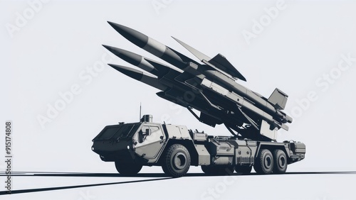 Advanced mobile surfacetoair missile defense system illustration Antiaircraft technology 3D rendering on white background photo