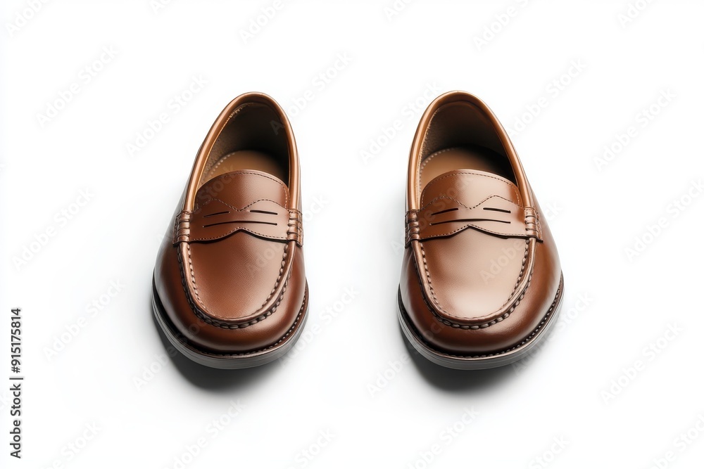 Pair of brown leather penny loafers isolated on white background Pair of brown leather penny loafers isolated on white background