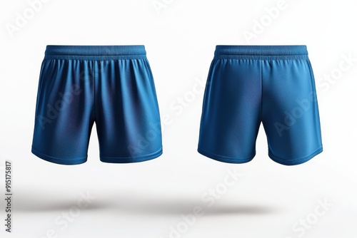 Pair of blue athletic shorts isolated on white background photo