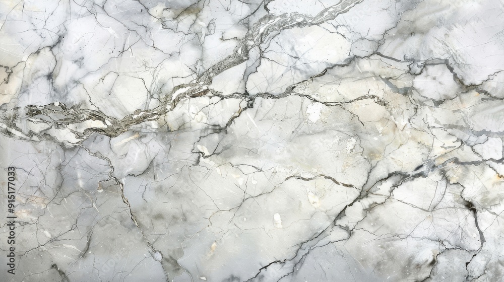 The surface of white marble stone. The stone has a smooth, polished finish and is covered in a network of black and grey veins. The veins are thin and delicate, creating a natural pattern that is both The surface of white marble stone. The stone has a smooth, polished finish and is covered in a network of black and grey veins. The veins are thin and delicate, creating a natural pattern that is both