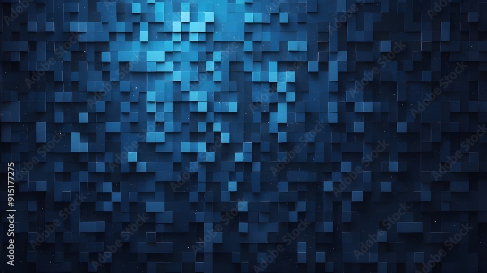 Fototapeta premium Deep Blue Abstract Pixel Mosaic Wallpaper with Subtle 3D Effect