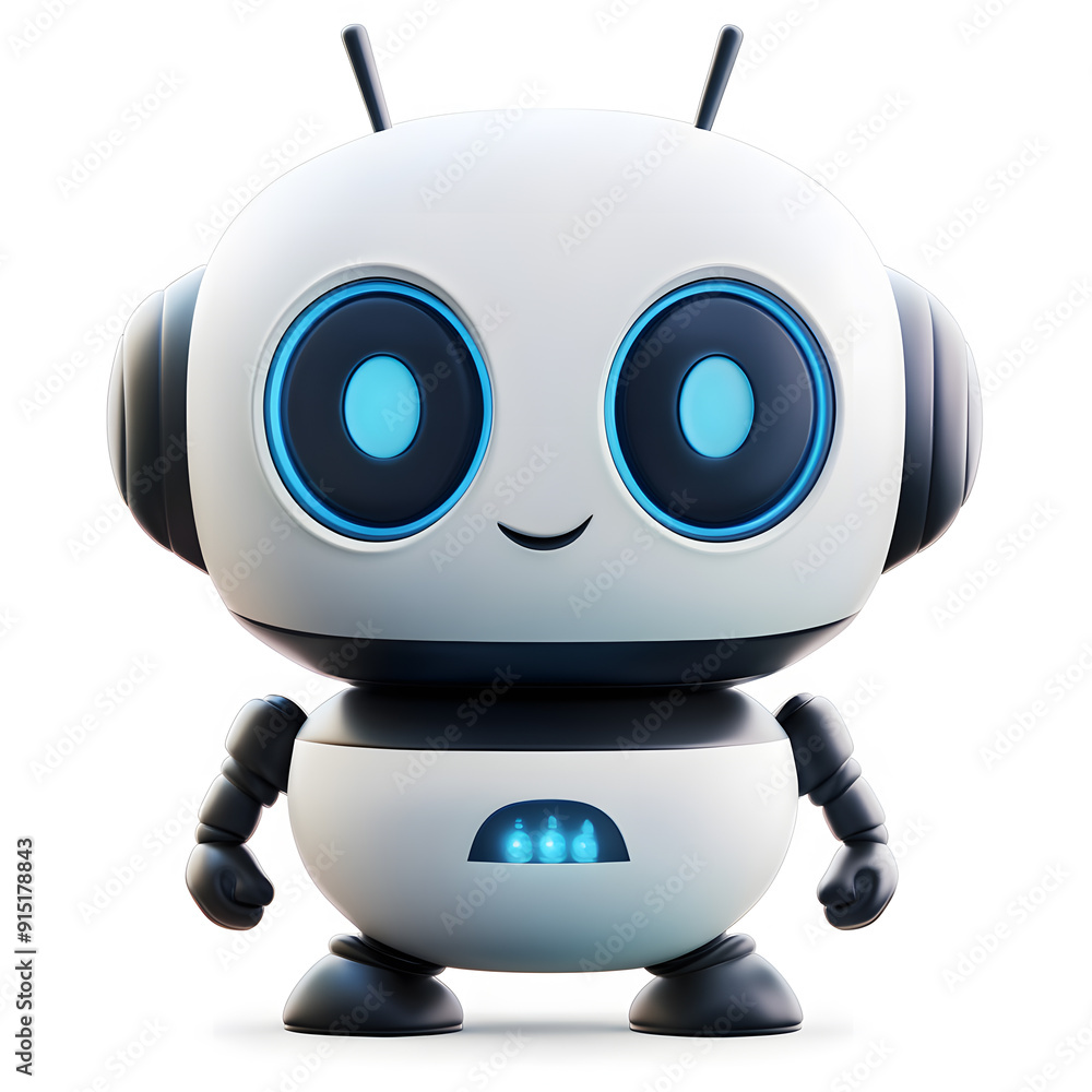Cute cartoon 3D robot isolated on white background Cute cartoon 3D robot isolated on white background