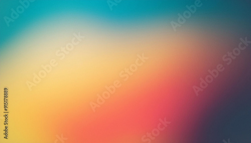 Vibrant Gradient Blur. Soft Blend of Teal, Yellow, and Red Hues Fading into a Tranquil, Dreamlike Abstract Background. Textured Banner With Copy Space