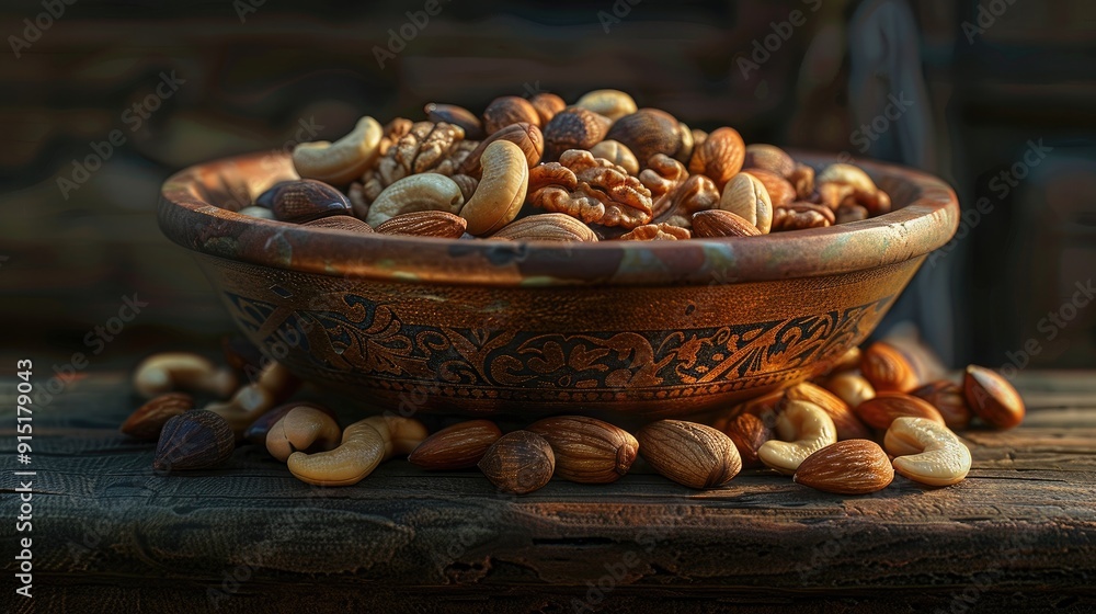 mixed nuts, including almonds, cashews, walnuts, artistically arranged mixed nuts, including almonds, cashews, walnuts, artistically arranged