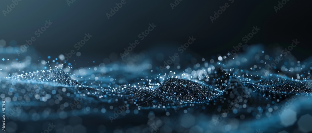 Elegant tech illustration of big data with particles moving from random swarms to structured grids Elegant tech illustration of big data with particles moving from random swarms to structured grids