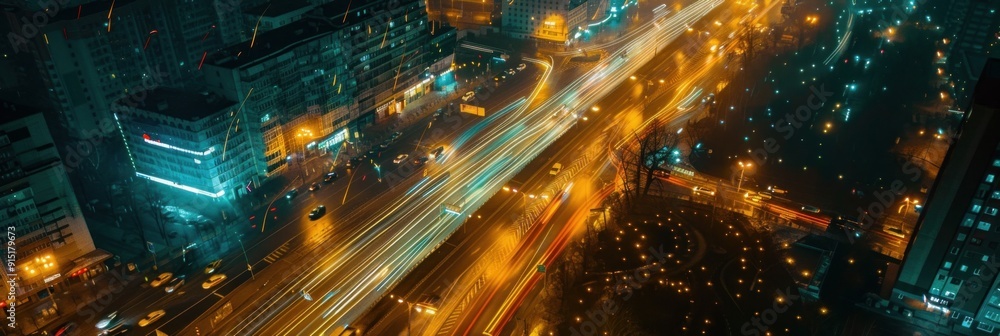 Timelapse of traffic at night. Dynamic transport or road clover transfer concept from aerial view Timelapse of traffic at night. Dynamic transport or road clover transfer concept from aerial view