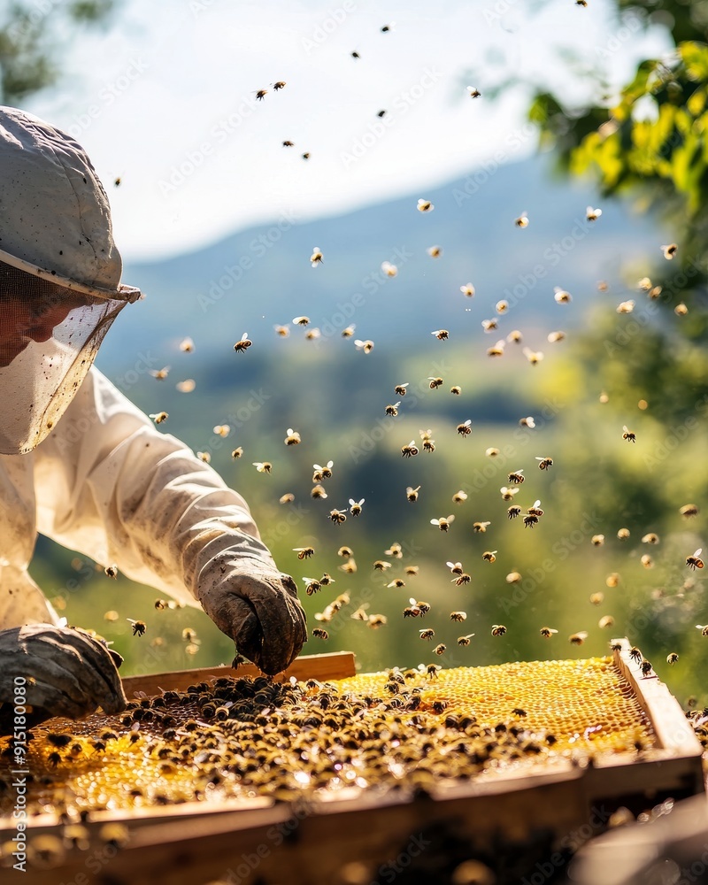 a beekeeper harvesting golden honey a beekeeper harvesting golden honey