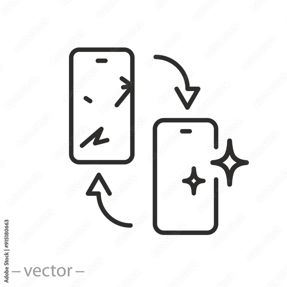 icon of phone exchange for a new one, device trade-in, line vector illustration icon of phone exchange for a new one, device trade-in, line vector illustration