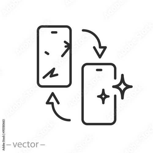 icon of phone exchange for a new one, device trade-in, line vector illustration