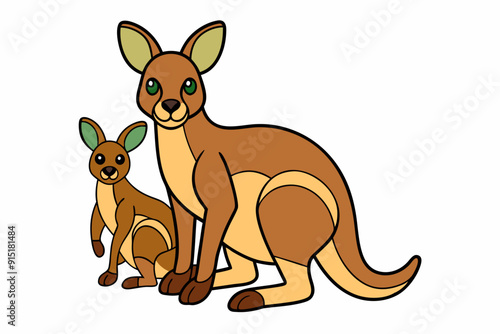 Kawaii Mother Kangaroo with Joey Vector Illustration Cute Cartoon Animal