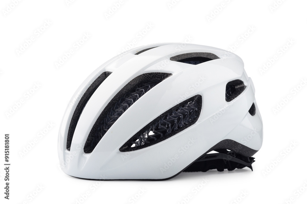 White bicycle helmet isolated on white background. Perspective view of bicycle helmet White bicycle helmet isolated on white background. Perspective view of bicycle helmet