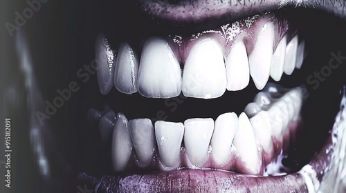 Close-up of an open mouth with bared teeth, showing anger or agg