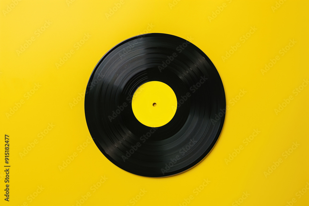 Vinyl record on yellow background Vinyl record on yellow background