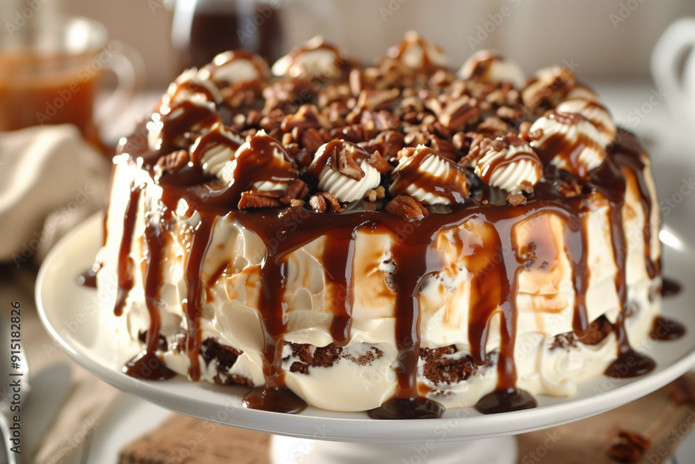 Whole caramel turtle poke cake with pecan topping Whole caramel turtle poke cake with pecan topping