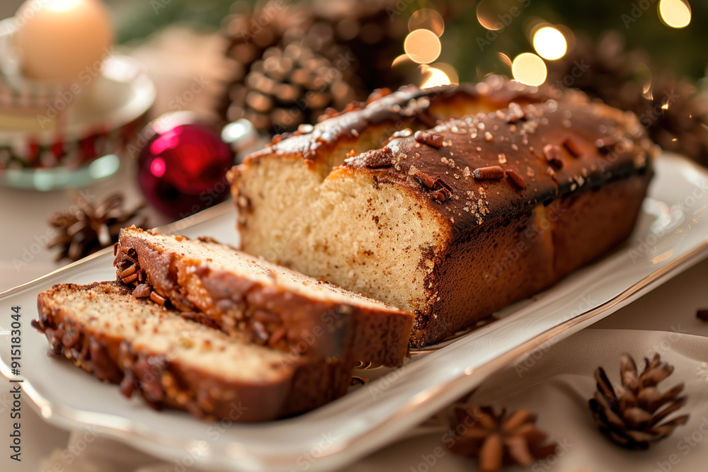 Christmas eggnog bread with festive decorations Christmas eggnog bread with festive decorations