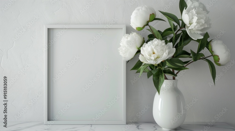 White Peonies in Vase Next to Frame White Peonies in Vase Next to Frame