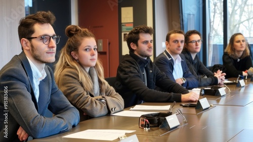 consultants jeunes d'un cabinet de conseil moderne aujour d'une table enthousiaste, AI Generative photo