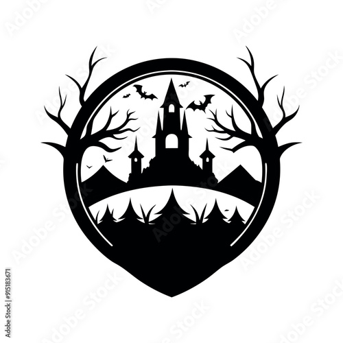 Nature Inspired Halloween Silhouette logo design template black and white