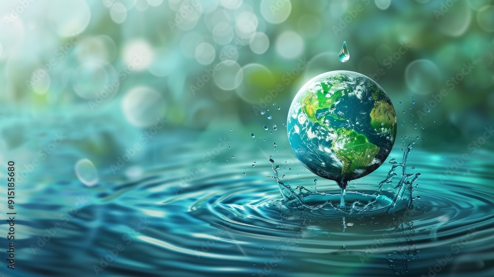 World Water Day concept with world in clean water drop on and fresh blue water ripples design, Environment save and ecology theme concept World Water Day concept with world in clean water drop on and fresh blue water ripples design, Environment save and ecology theme concept