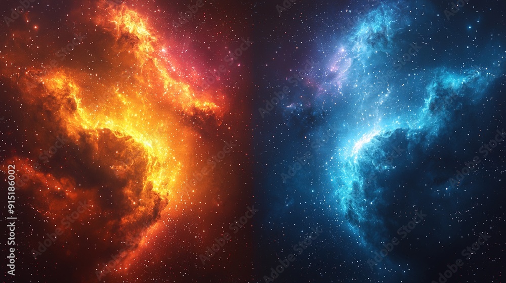 Fototapeta premium Bright and colorful nebula cloud in a star-filled galaxy, perfect for a high-resolution cosmic wallpaper