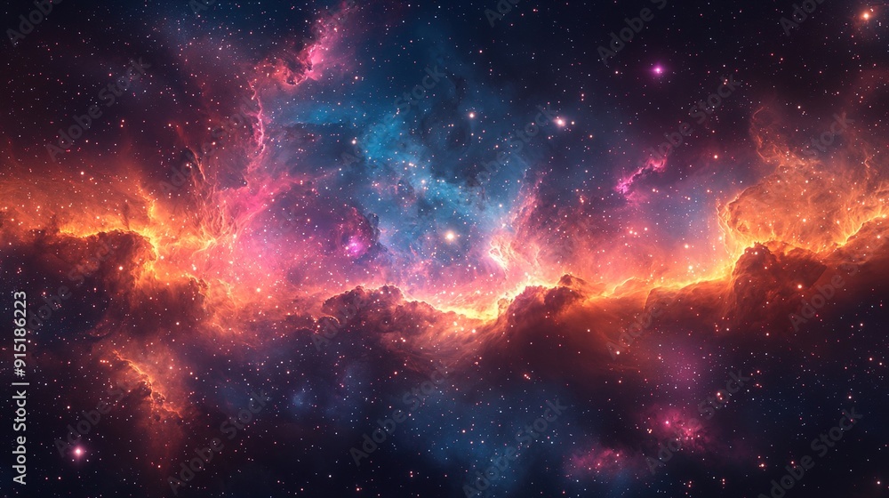 Fototapeta premium Bright and colorful nebula cloud in a star-filled galaxy, perfect for a high-resolution cosmic wallpaper