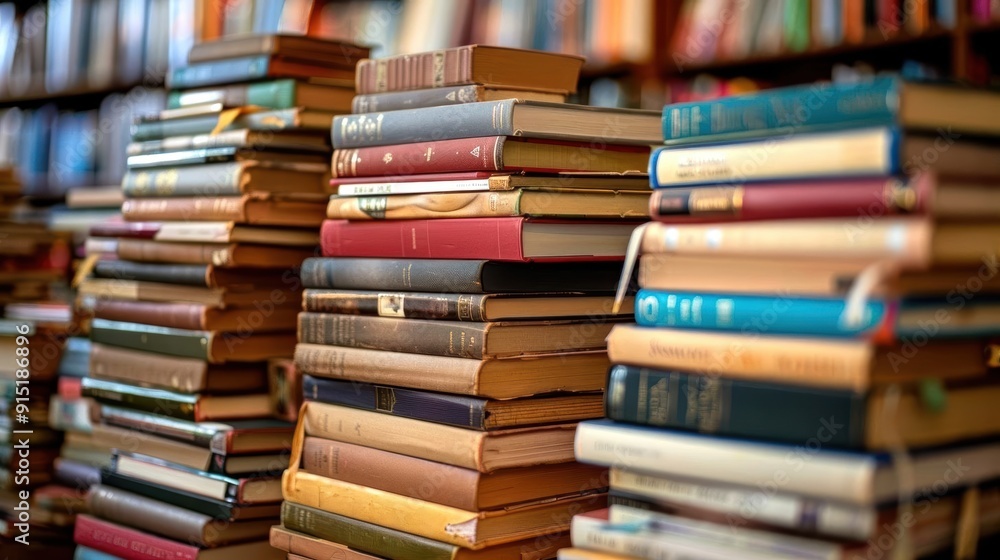 A stack of books on a bookshelf, symbolizing knowledge and education. A stack of books on a bookshelf, symbolizing knowledge and education.
