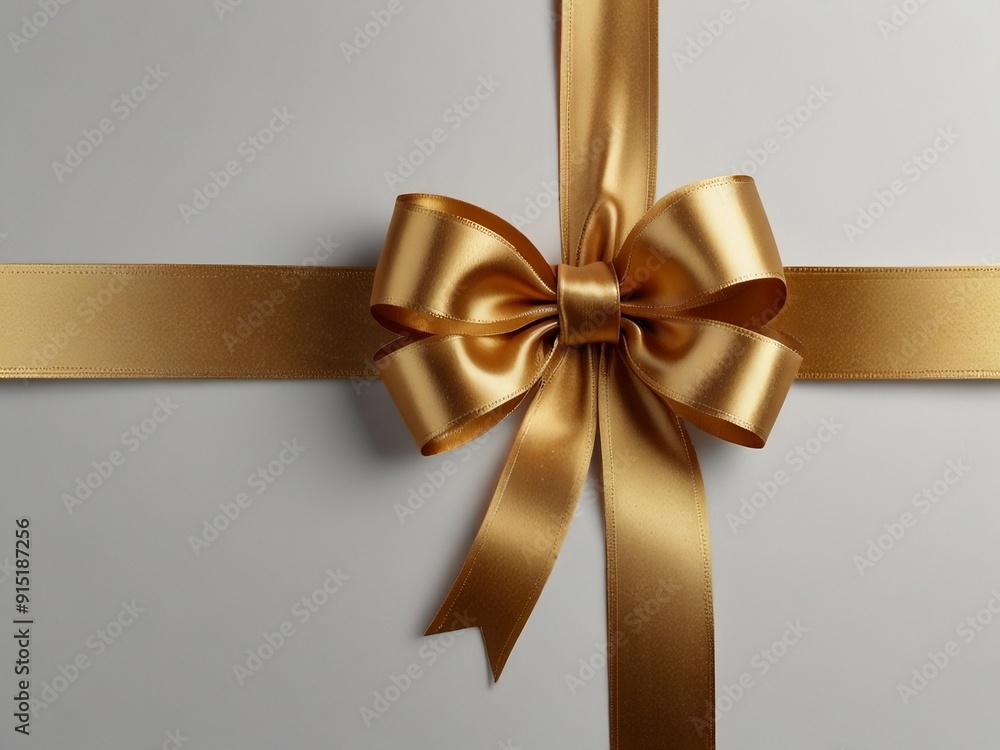 Fototapeta premium Decorative golden bow with long ribbon isolated on white background. Holiday decoration.