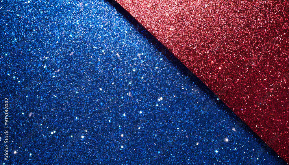 Fototapeta premium Vibrant Red and Blue Glittered Surfaces with Sparkling Lights. Festive Sparkly Background for Celebrations Holidays and Creative Projects. Patriotic Themed For Political Topics USA Flag Colors