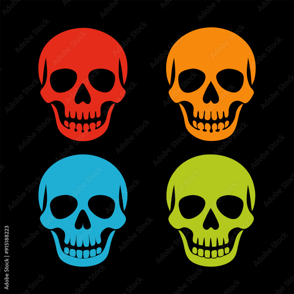 A Set of Colorful Human Skulls A Set of Colorful Human Skulls