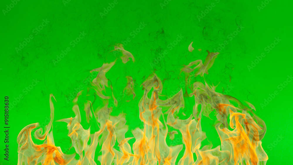 Naklejka premium Fire flames isolated on green screen , abstract background