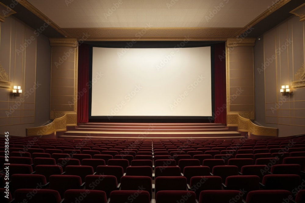 Fototapeta premium Cinema auditorium with screen and seats architecture electronics technology.