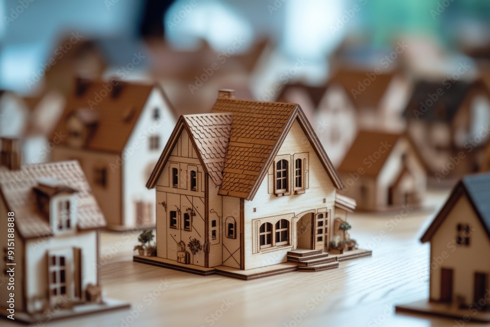 Wooden houses model on table Wooden houses model on table