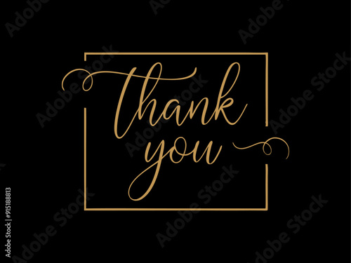 Elegant Gold Calligraphy Thank You Lettering With Square Line Frame