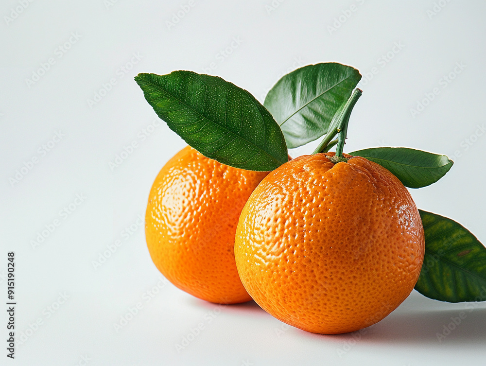 Fresh oranges with green leaves on a white background Fresh oranges with green leaves on a white background