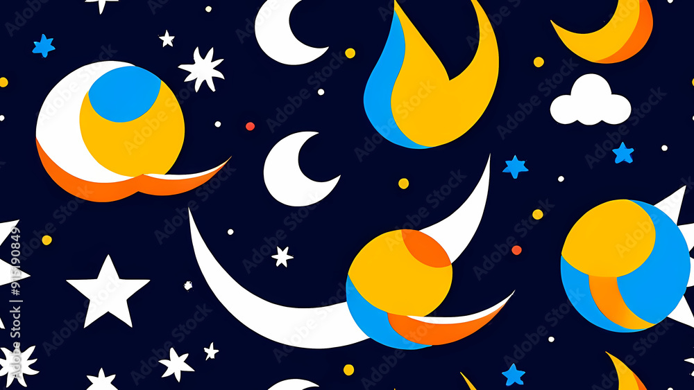 Patterns Design with moon, crescent, star and sun themes Patterns Design with moon, crescent, star and sun themes
