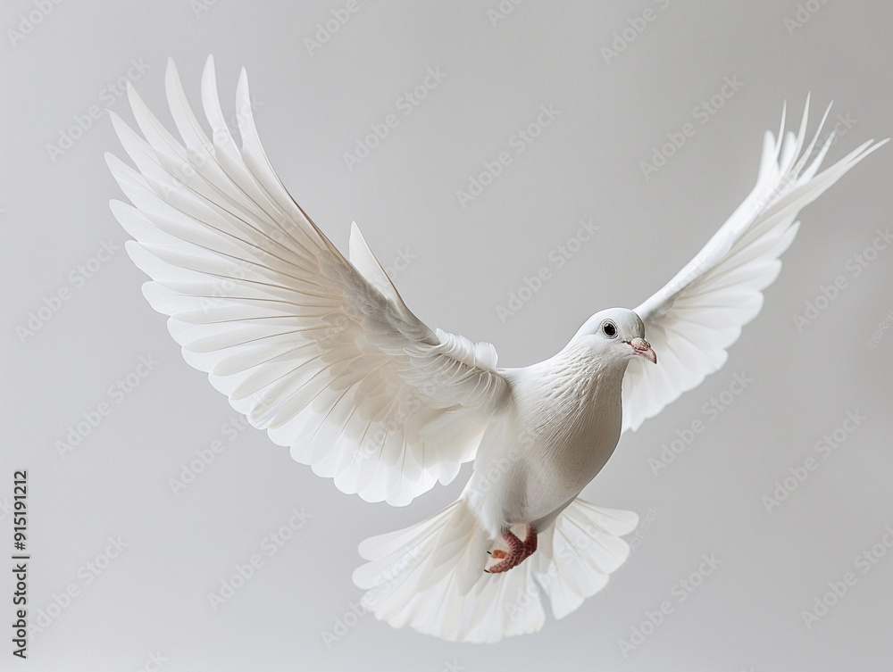 Fototapeta premium White dove soaring gracefully against a light background