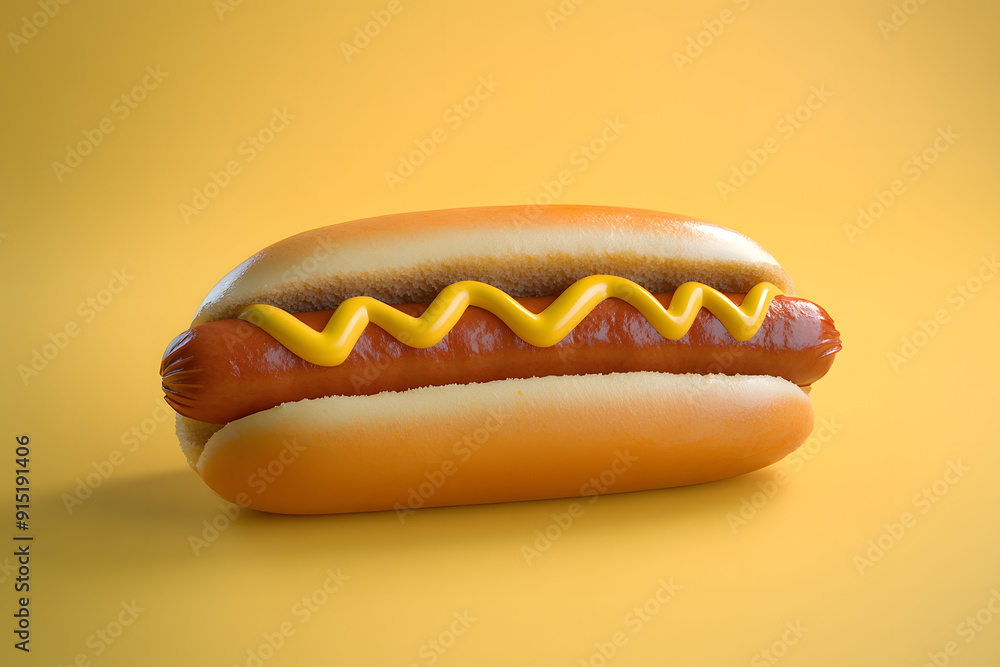 Hotdog with mustard against a color background Hotdog with mustard against a color background