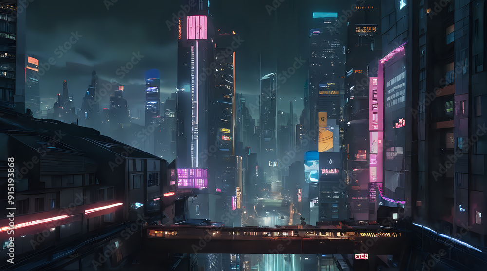 nighttime view of a city with a bridge and neon lights nighttime view of a city with a bridge and neon lights
