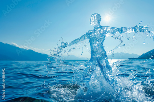 Water figure emerging from the sea photo