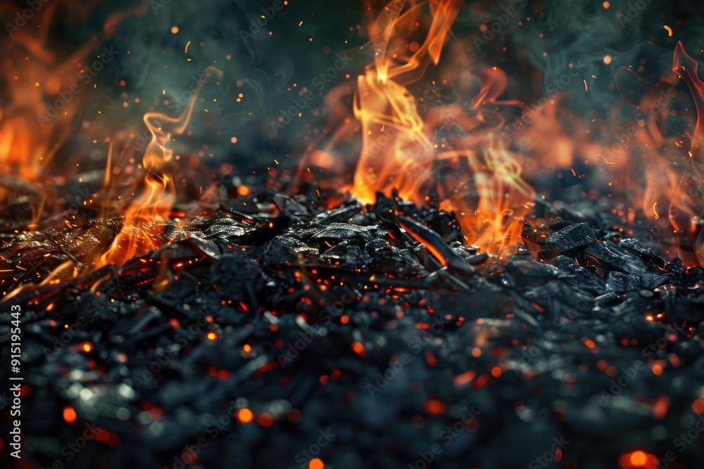 A close-up shot of a grill with flames, ideal for use in cooking or outdoor themes A close-up shot of a grill with flames, ideal for use in cooking or outdoor themes
