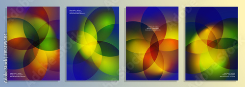 abstract tundra color floral shape radial gradient cover poster background design set