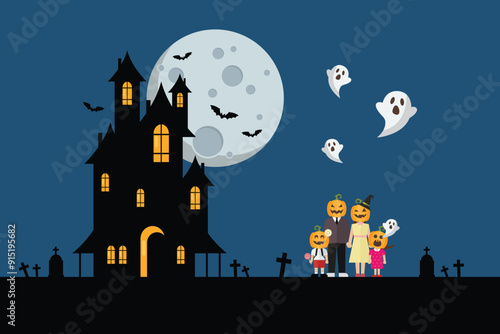 Spooky family and haunted house