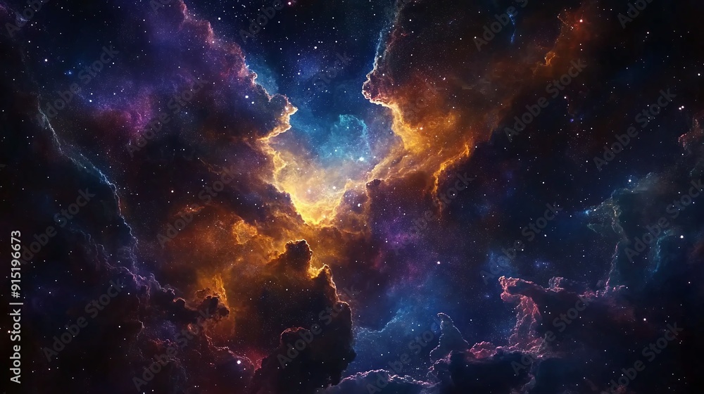 Fototapeta premium Stary night cosmos. Universe science astronomy. Colorful space galaxy cloud nebula. Illustration for cover, card, postcard, interior design, banner, poster, brochure or presentation.