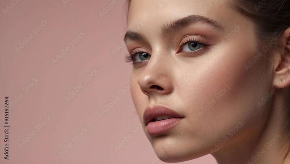 Young woman with clear skin and neutral look in portrait Young woman with clear skin and neutral look in portrait