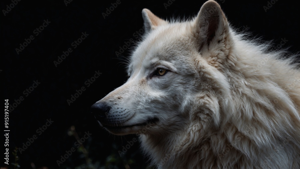 Obraz premium Majestic white wolf gazing intently into the distance.