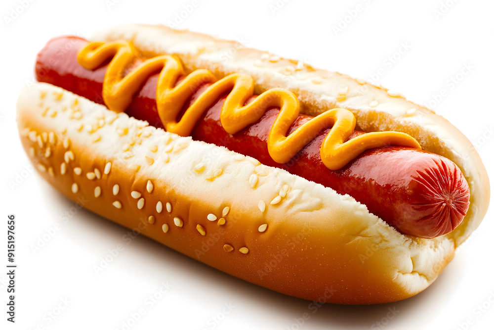 Hot dog with ketchup and mustard on white background Hot dog with ketchup and mustard on white background